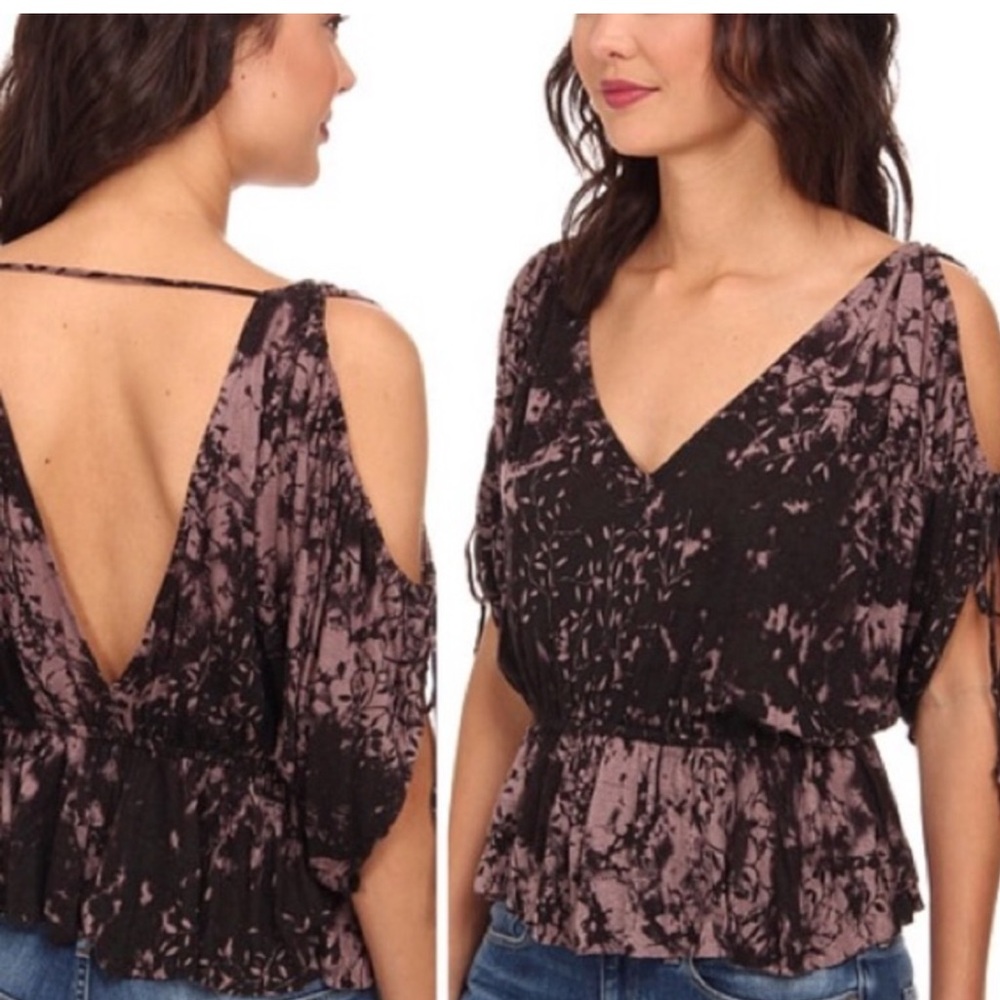 Free People NWT Abracadabra Cold Shoulder Pullover Vneck Peplum Blouse medium